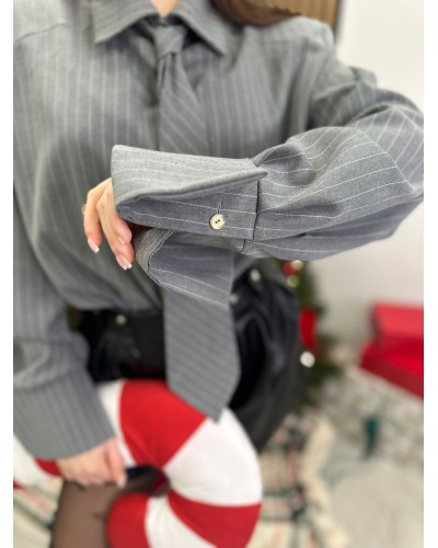 Koszula z krawatem La Milla szara w paski