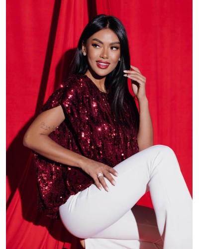 Cekinowa bluzka By o la la...! merlot