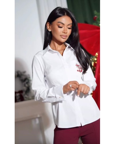 Koszula z haftem By o la la...! biała z merlotem