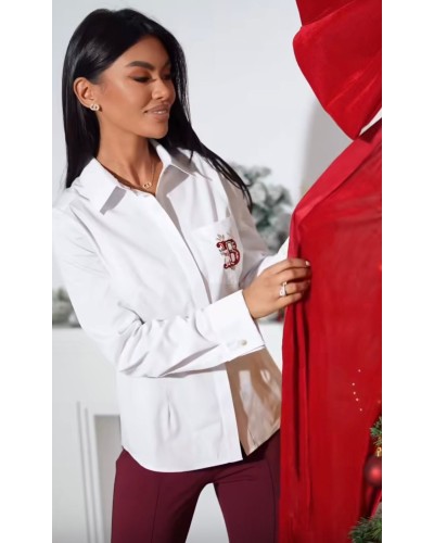 Koszula z haftem By o la la...! biała z merlotem