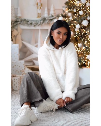 Bluza teddy z kieszonką By o la la...! śmietankowa