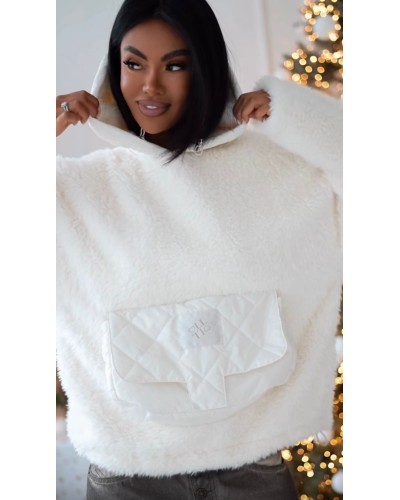 Bluza teddy z kieszonką By o la la...! śmietankowa