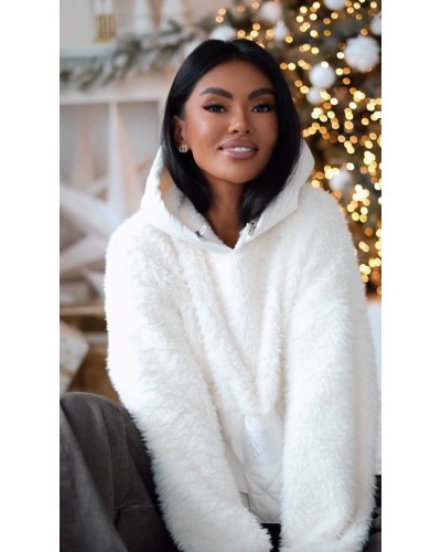 Bluza teddy z kieszonką By o la la...! śmietankowa