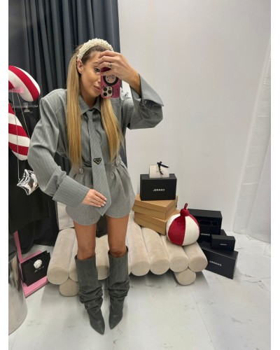 Koszula z krawatem La Milla szara w paski