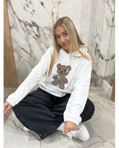 Bluza z kapturem z misiem By o la la...! śmietankowa