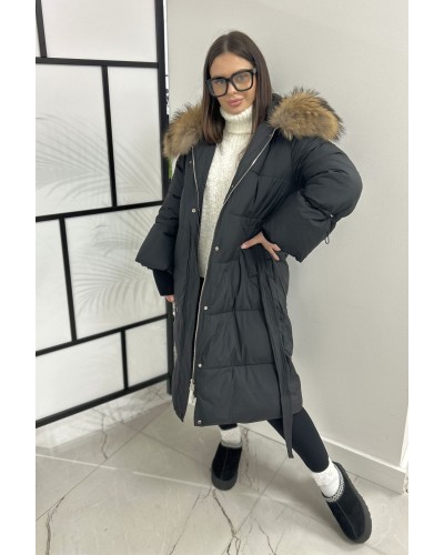 Kurtka taliowana długa z kapturem czarna