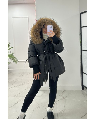 Kurtka taliowana z kapturem czarna