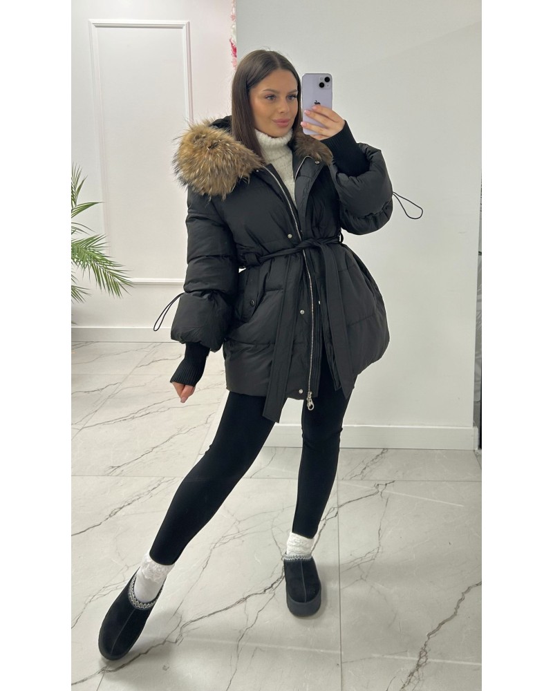 Kurtka taliowana z kapturem czarna