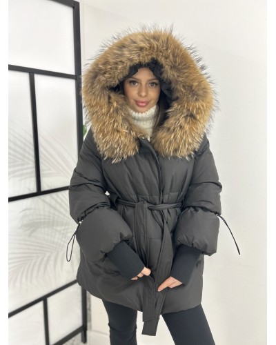 Kurtka taliowana z kapturem czarna