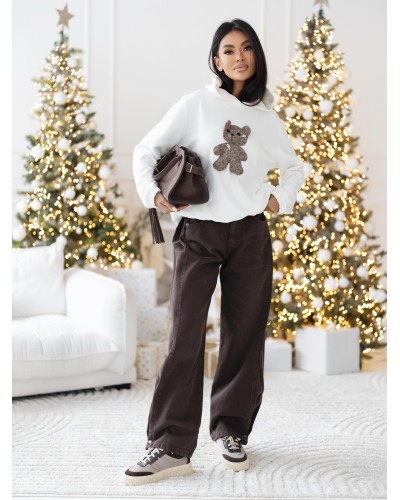 Bluza z kapturem z misiem By o la la...! śmietankowa