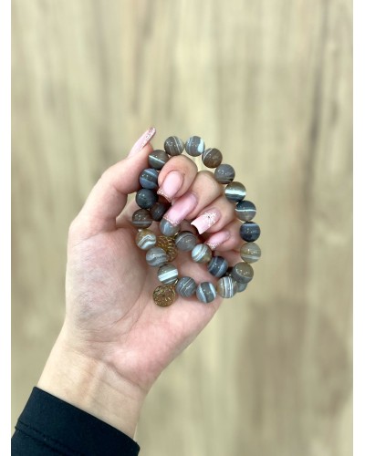 Bransoletka agat bostwana By o la la...! ze złotą zawieszką