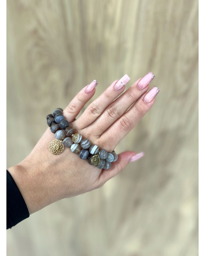 Bransoletka agat bostwana By o la la...! ze złotą zawieszką