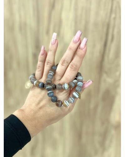 Bransoletka agat bostwana By o la la...! ze złotą zawieszką