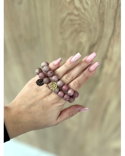 Bransoletka różowy rodonit By o la la...! ze złotą zawieszką