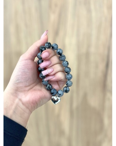 Bransoletka granit By o la la...! ze srebrną zawieszką