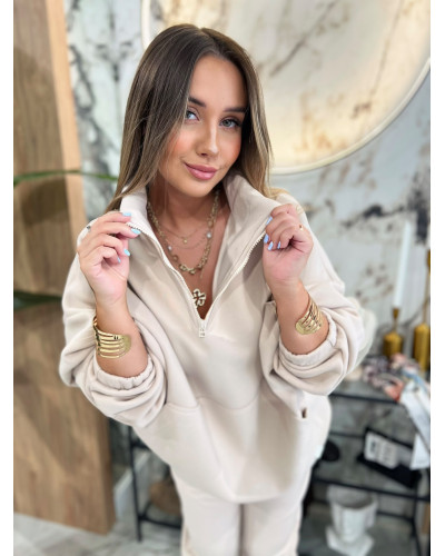 Bluza z rozpinaną stójką By o la la...! beżowa