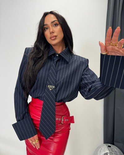 Koszula z krawatem w paski La Milla granatowa