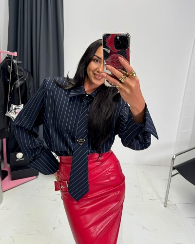 Koszula z krawatem w paski La Milla granatowa