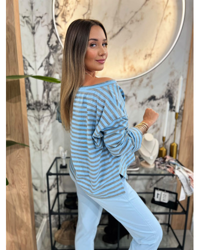 Bluzka w paski By o la la..! stone blue z smoke grey