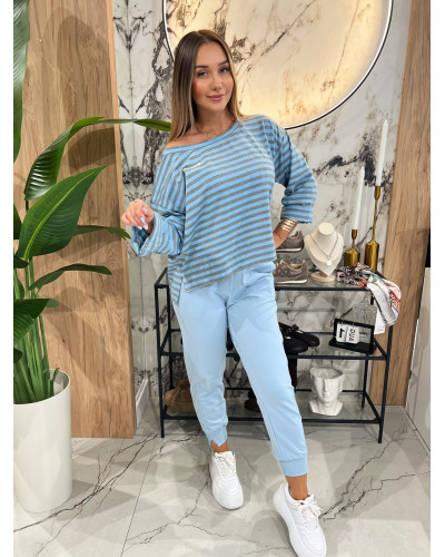 Bluzka w paski By o la la..! stone blue z smoke grey