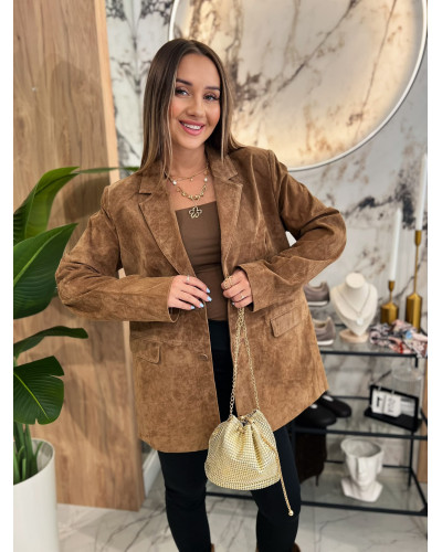 Marynarka ze skóry zamszowej By o la la...! korzenna