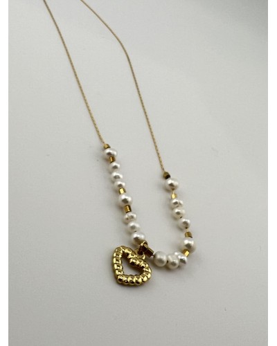 Naszyjnik serce z perełkami złoty