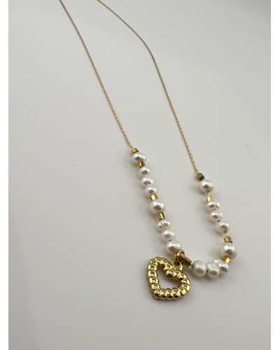 Naszyjnik serce z perełkami złoty