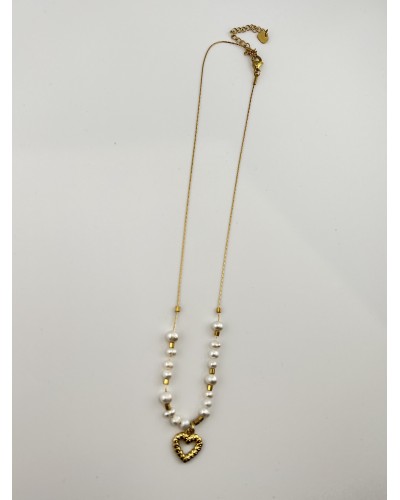 Naszyjnik serce z perełkami złoty
