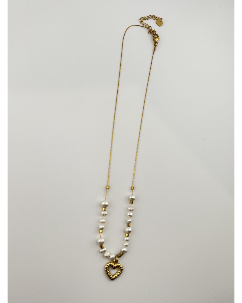 Naszyjnik serce z perełkami złoty