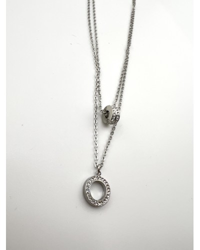 Naszyjnik podwójny z cyrkoniami srebrny