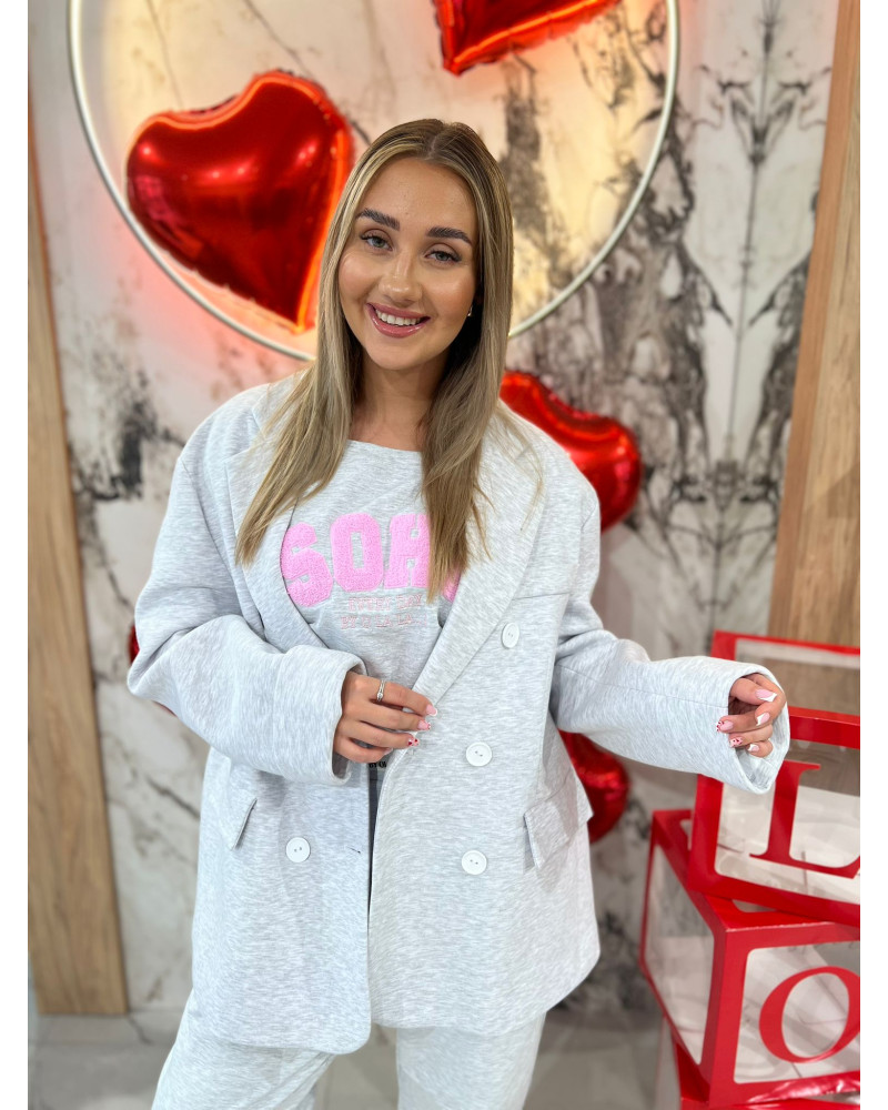 Marynarka dresowa dwurzędowa By o la la...! szary melanż