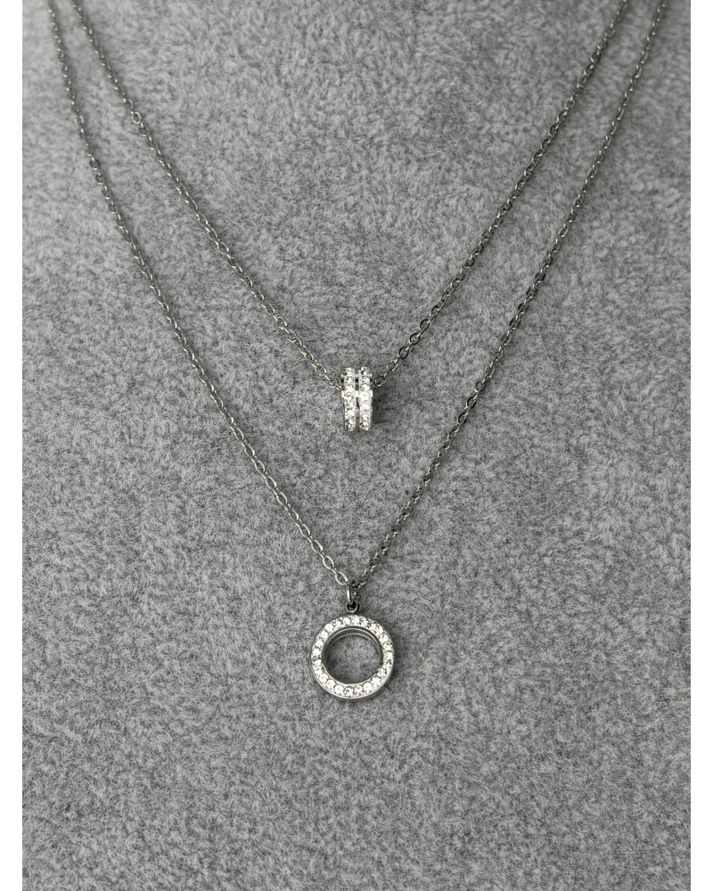 Naszyjnik podwójny z cyrkoniami srebrny