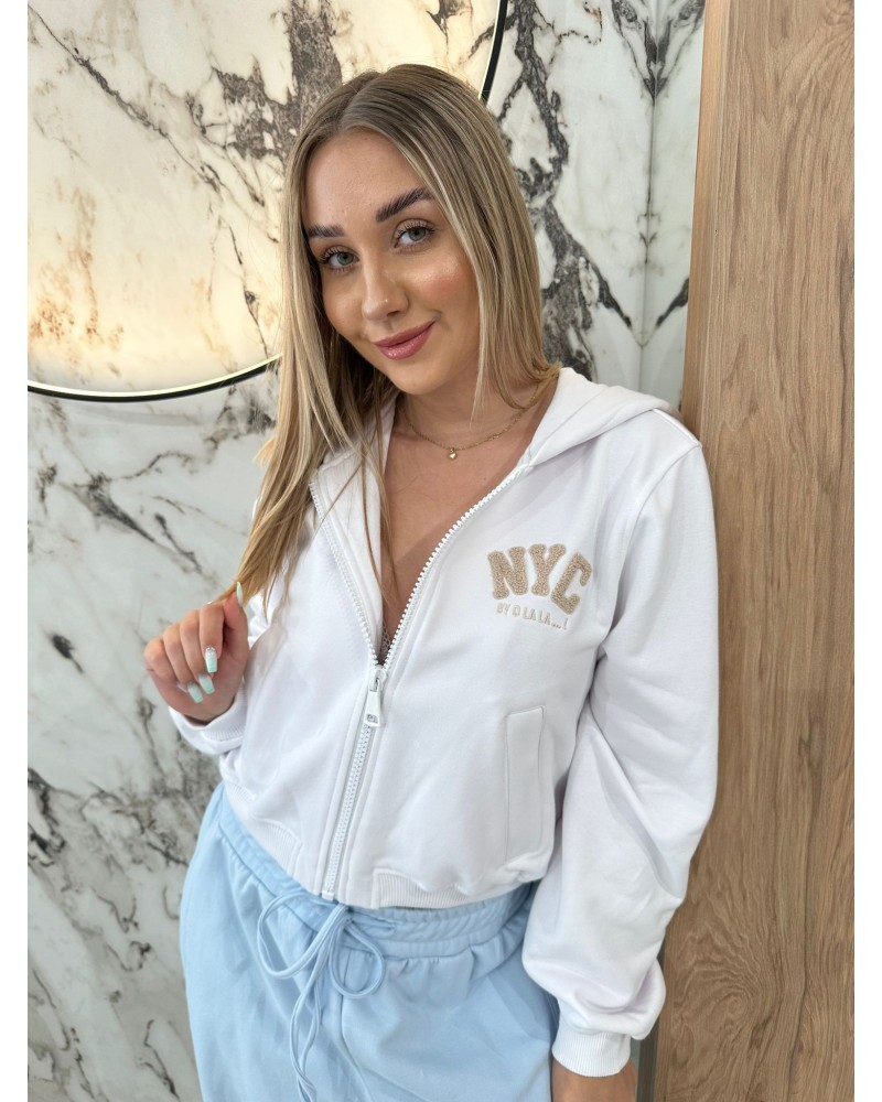 Bluza NYC z kapturem By o la la...! biała z beżem