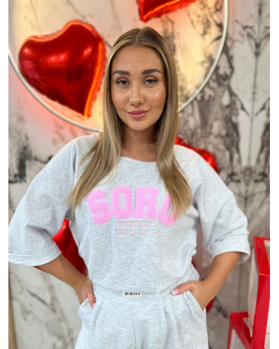 T-shirt SOHO By o la la...! szary melanż z sugar pink