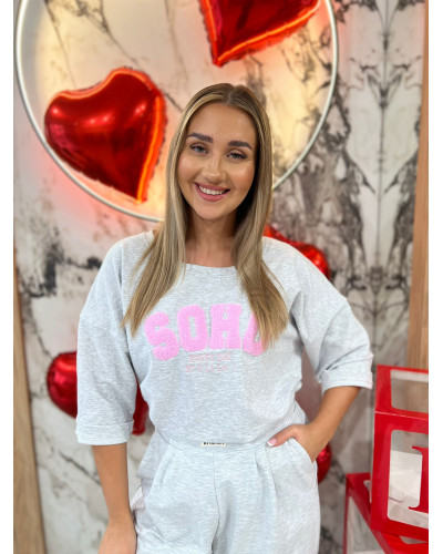 T-shirt SOHO By o la la...! szary melanż z sugar pink