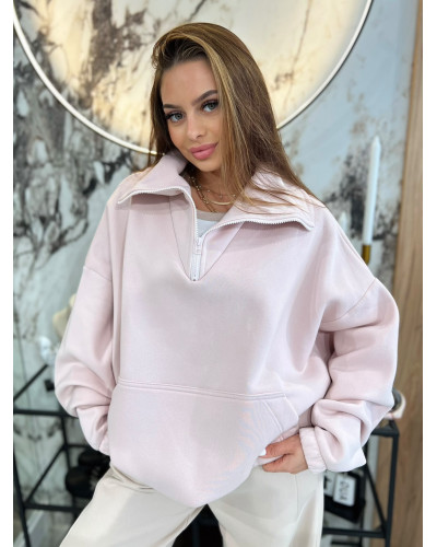 Bluza z rozpinaną stójką By o la la...! pudrowy róż