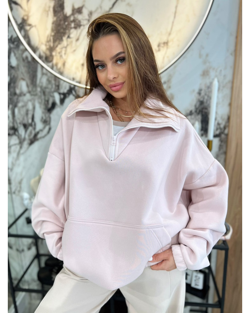 Bluza z rozpinaną stójką By o la la...! pudrowy róż