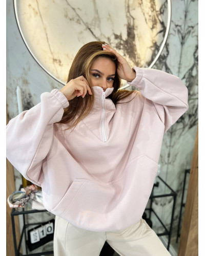 Bluza z rozpinaną stójką By o la la...! pudrowy róż