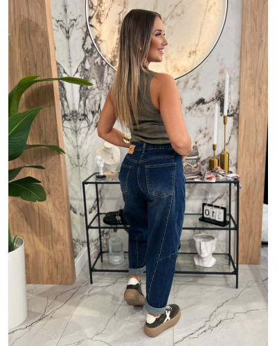 Jeansy typu barrel By o la la...! ciemny jeans