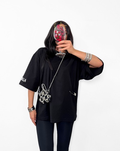 T-shirt oversize z agrafką La Milla czarny
