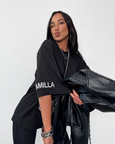 T-shirt oversize z agrafką La Milla czarny