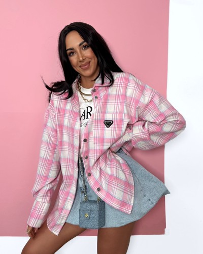 Koszula w kratę La Milla biała z różowym