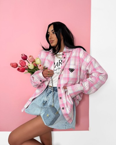 Koszula w kratę La Milla biała z różowym