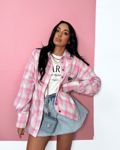 Koszula w kratę La Milla biała z różowym