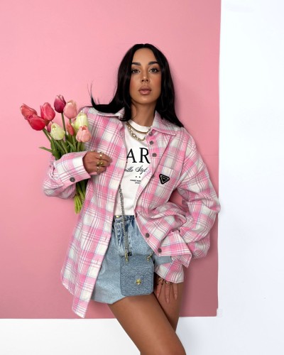 Koszula w kratę La Milla biała z różowym