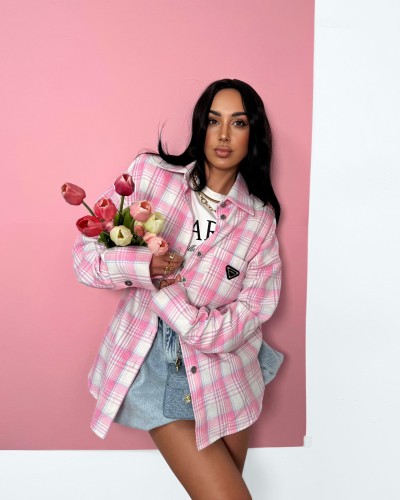 Koszula w kratę La Milla biała z różowym