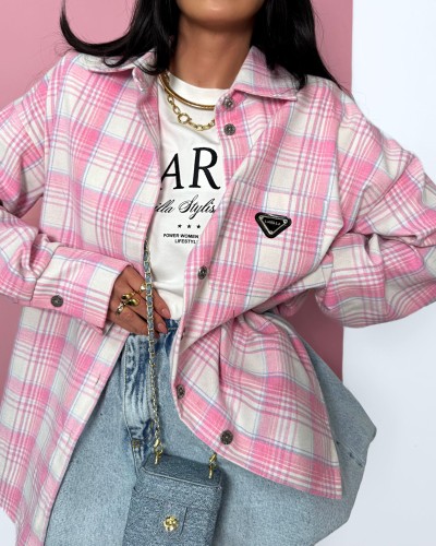 Koszula w kratę La Milla biała z różowym