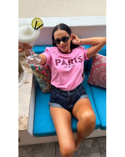 T-shirt La Milla PARIS różowy z bordowym