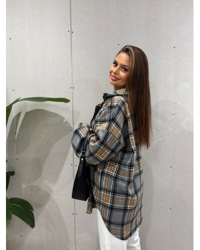 Koszula flanelowa w kratę La Milla szara z camelem