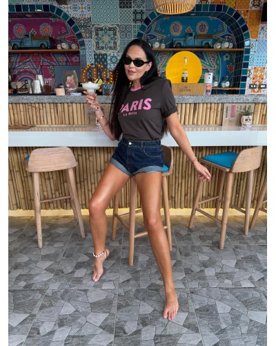 T-shirt La Milla PARIS czekoladowy z różowym